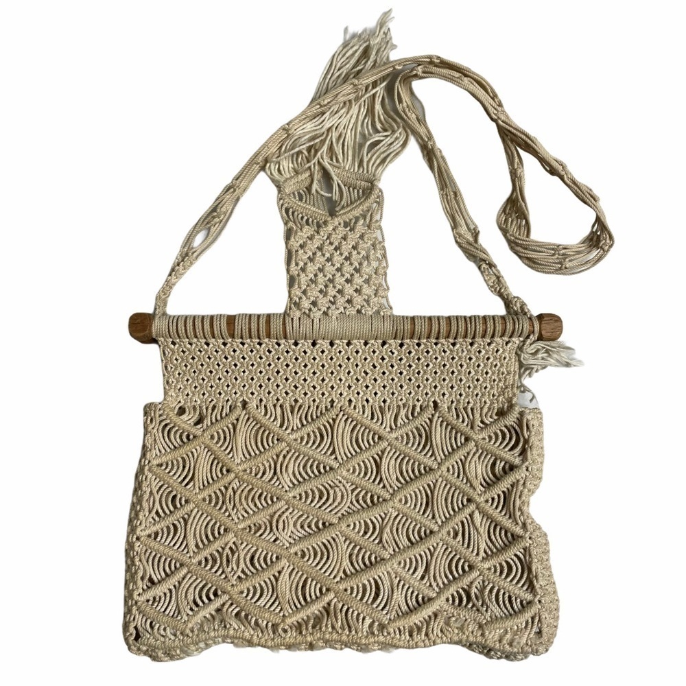 Handmade Macrame Boho Crossbody Purse Neutral Woven Bag Festival Beach Style - Picture 6 of 12